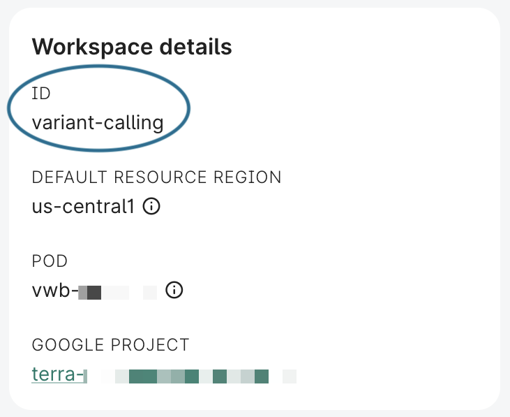 Screenshot of workspace details in Overview panel, highlighting the workspace ID.